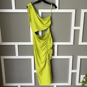 Small, bright green, one shoulder, Zara ruched dress